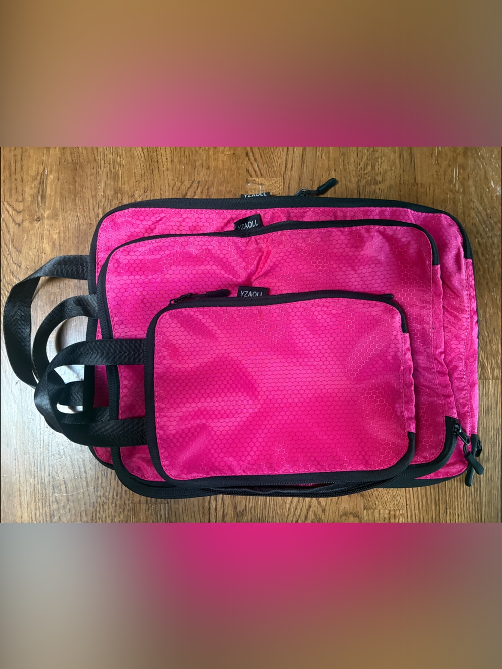 Travel Packing Cube Set of 3- Bright Pink Organizer Pouches